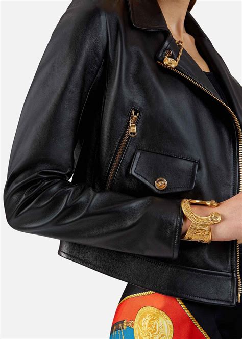 Shop Versace Safety Pin Nappa Leather Jacket 